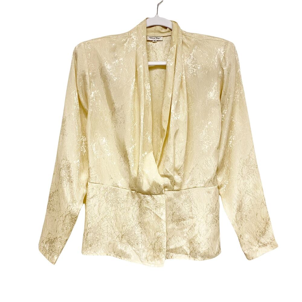 Vintage West Bay Womens Size 8 Satin Polyester Deep V Draped Blouse